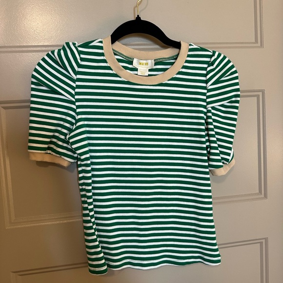 Maeve Puff-Sleeve Striped Top in Green. Size small. Worn once, great condition. - Picture 3 of 5